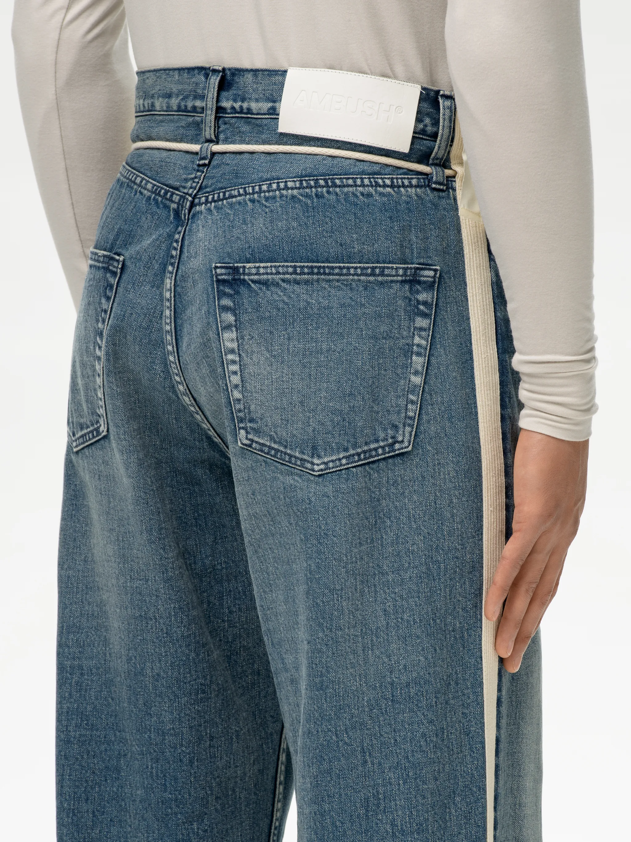 DRAWSTRING SIDE-TAPED DENIM PANTS