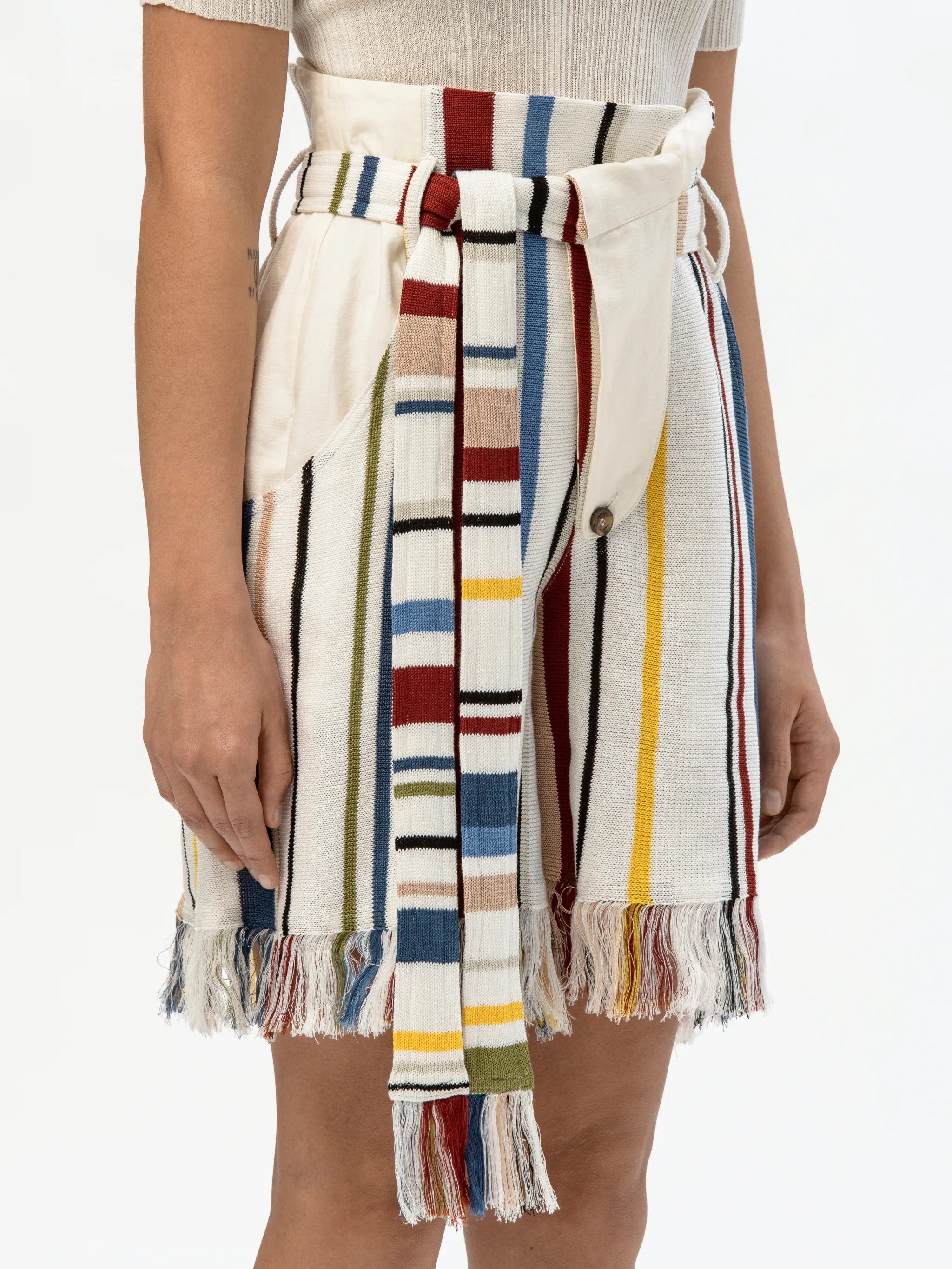 MULTICOLOR FRINGED KNIT SHORT PANTS