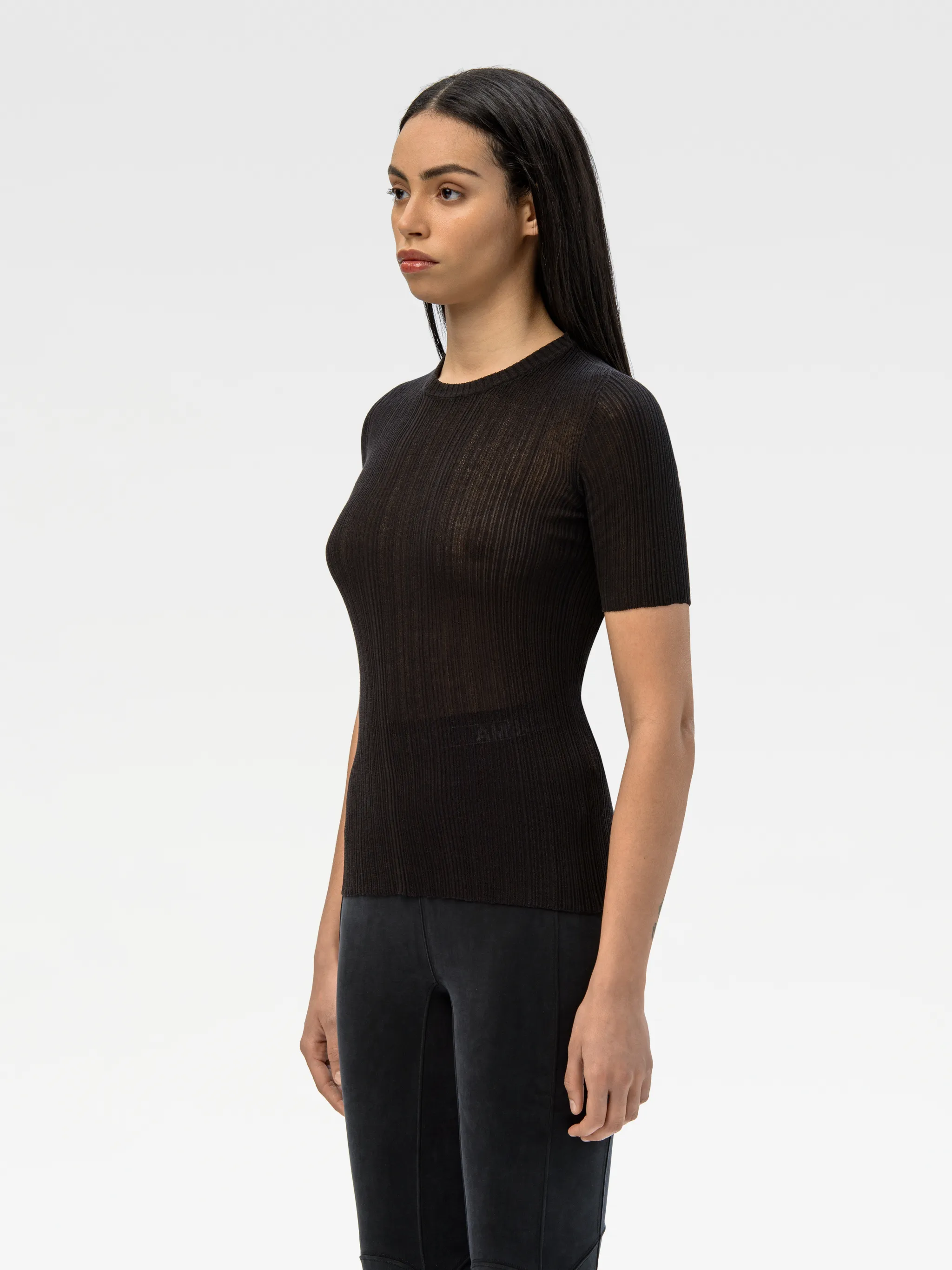 SHORT SLEEVE RIBBED KNIT TOP