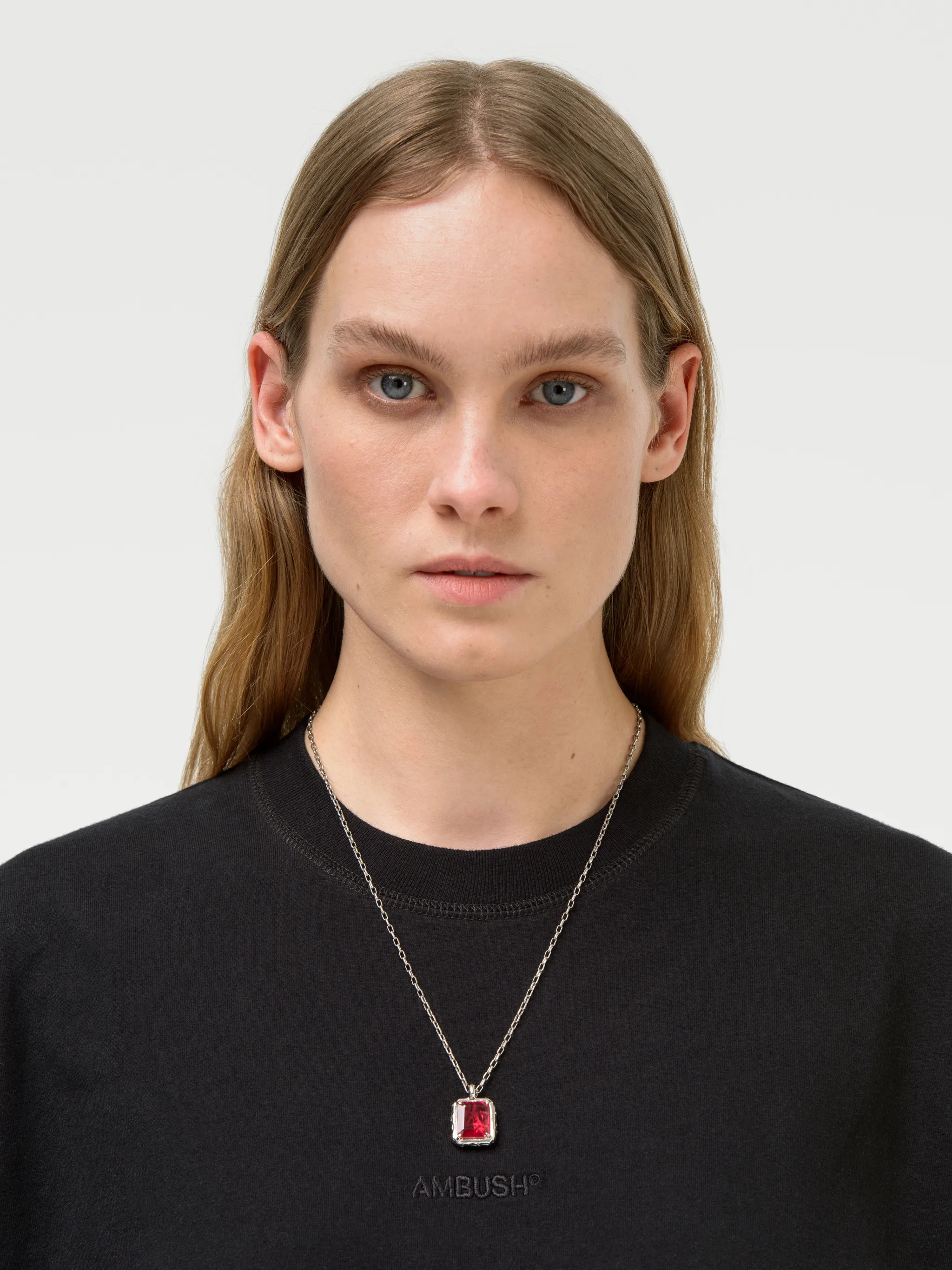 SMALL SQUARE CUT STONE CHARM NECKLACE