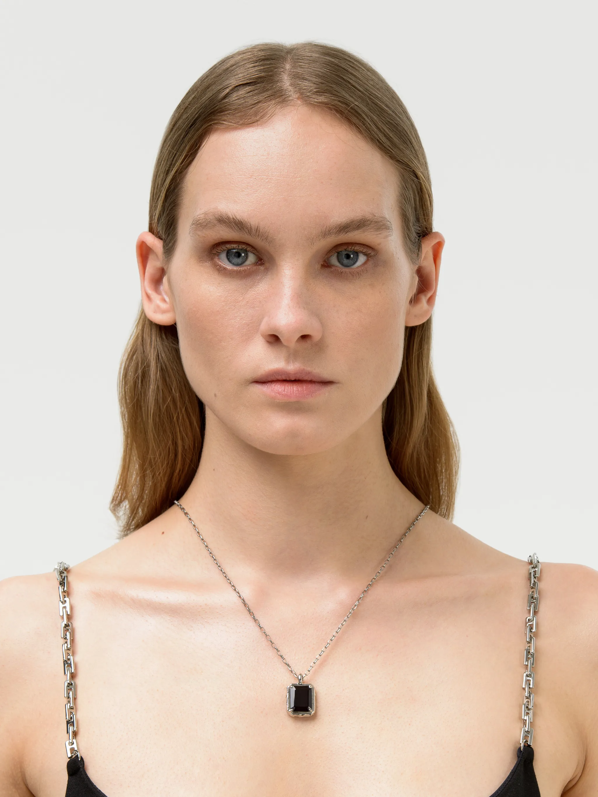 SMALL SQUARE CUT STONE CHARM NECKLACE