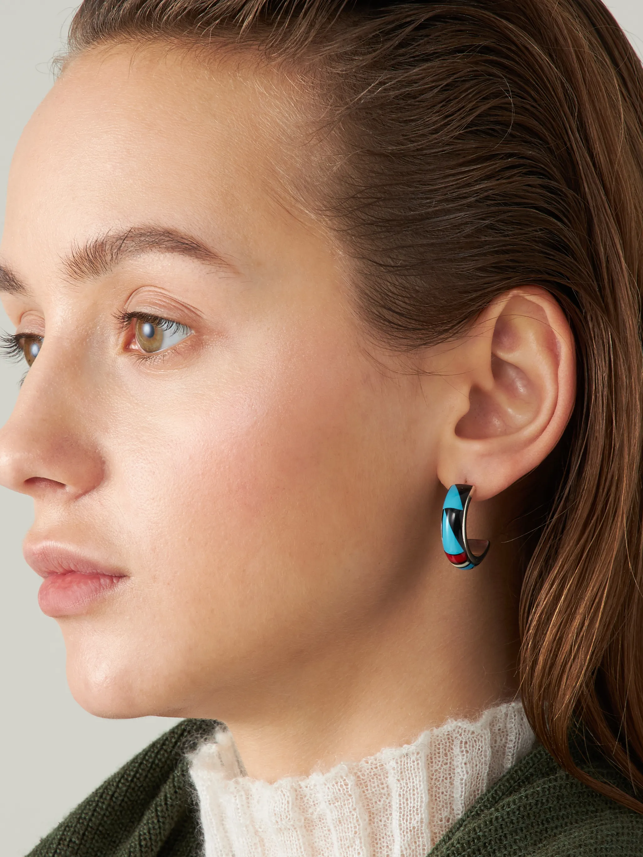 stone-detail small hoop earrings