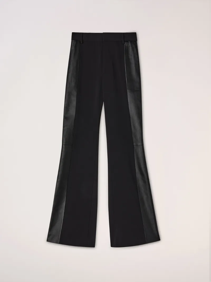 WOOL LEATHER FLARE PANTS
