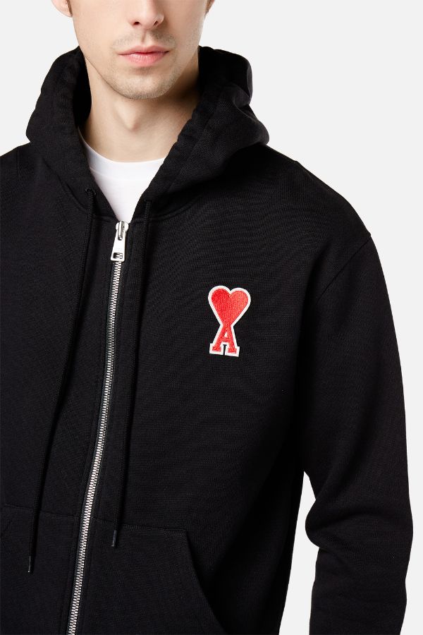 Ami Alexandre Mattiussi Zipped Ami De Coeur Hoodie - AMI PARIS