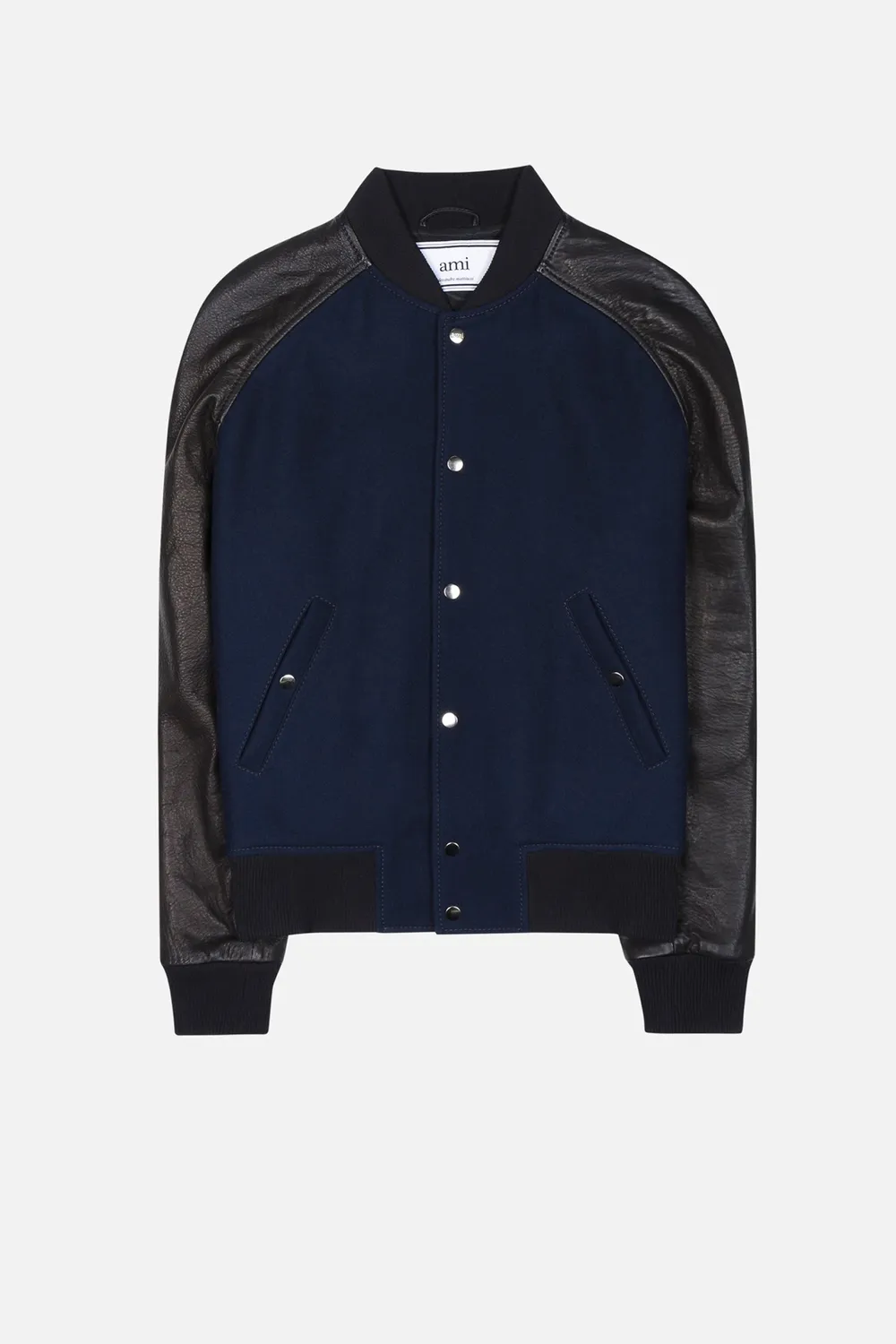 leather sleeve bomber jacket AMI Paris