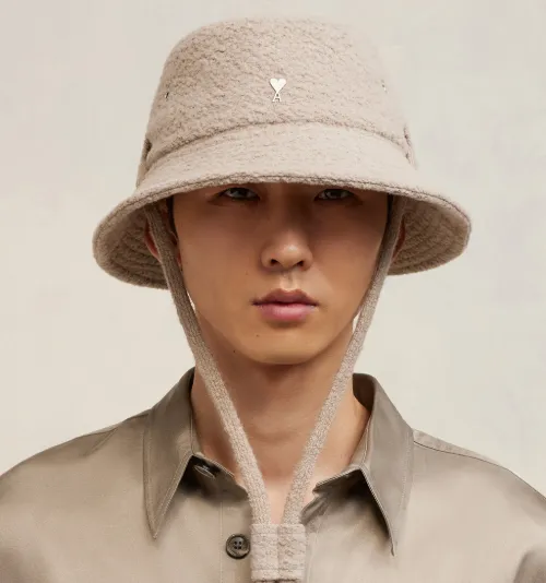 Neutrals Ami De Coeur Bucket Hat With String - AMI PARIS OFFICIAL LT