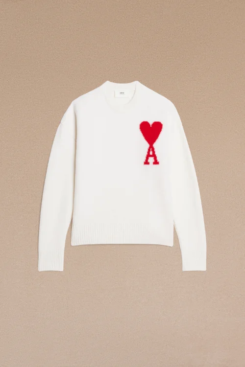 White Ami De Coeur Crewneck Sweater - AMI PARIS OFFICIAL SA