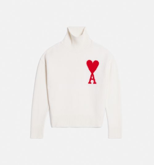 Ami de Coeur Funnel Sweater white - AMI PARIS OFFICIAL CA