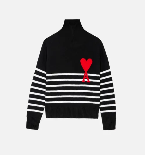 ami de coeur oversize funnel neck striped sweater