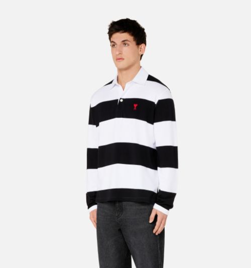 black and white striped polo long sleeve