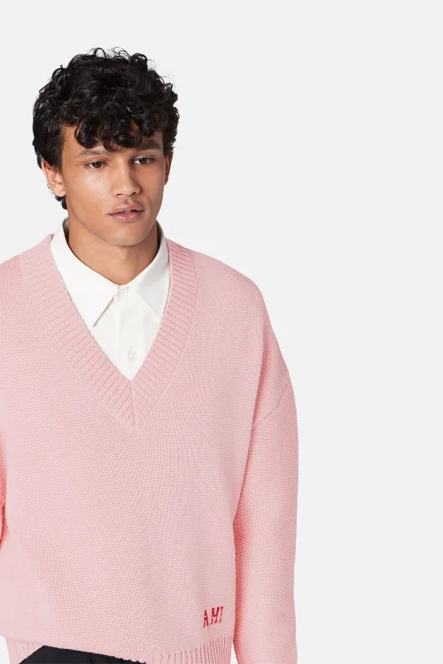 Pink AMI EMBROIDERY OVERSIZE SWEATER - AMI PARIS OFFICIAL SE