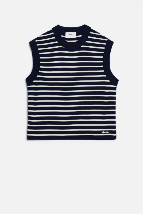 Ami Embroidery Sleeveless Sailor Sweater