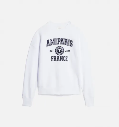 White Ami Paris France Crewneck Sweatshirt - AMI PARIS OFFICIAL IE