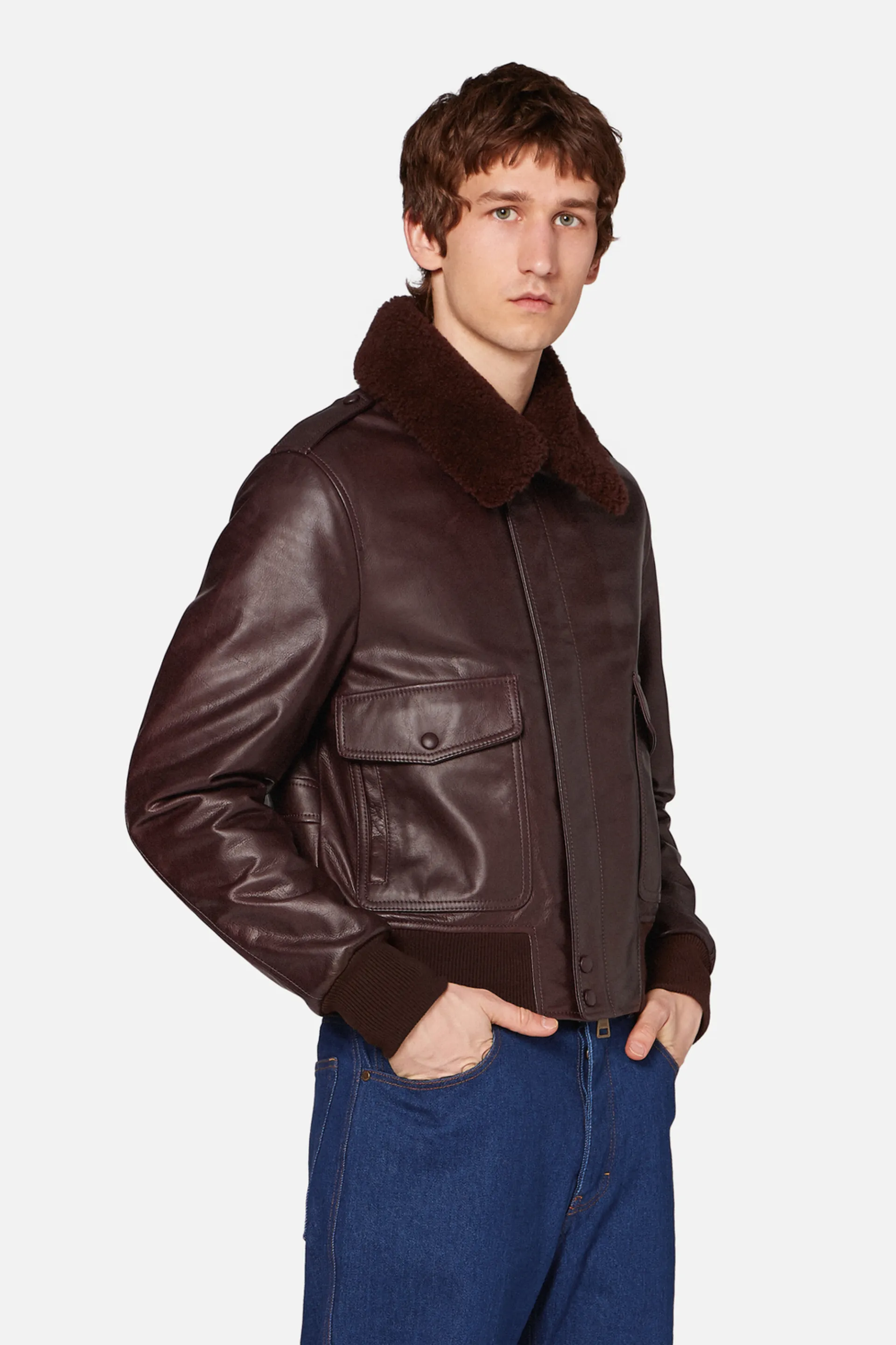 ami shearling leather jacket