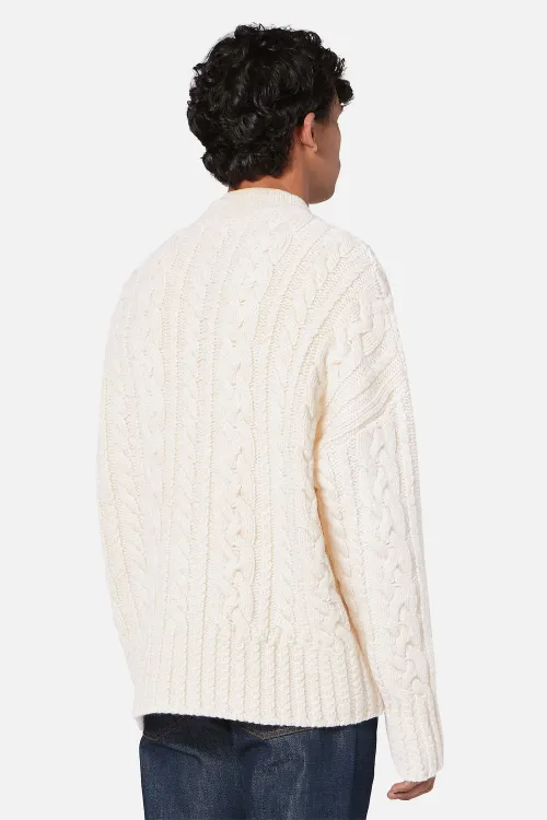 oversized white cable knit sweater