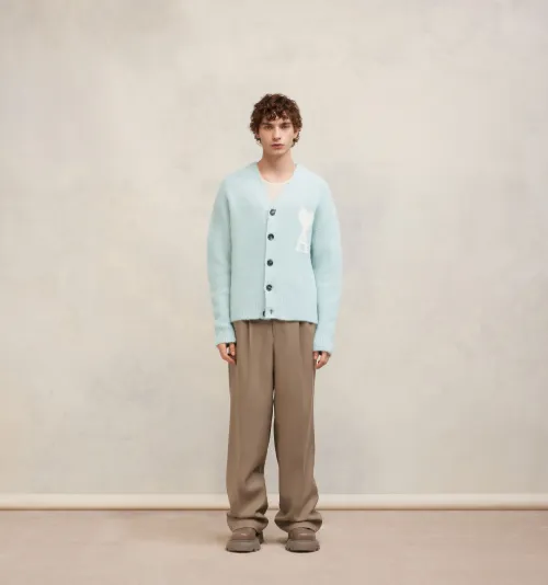 Blue Cloudy Wool Ami De Cœur Cardigan - AMI PARIS OFFICIAL SB