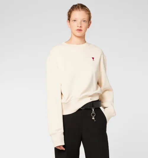 Neutrals Crewneck Sweatshirt With Ami De Coeur Logo AMI PARIS US