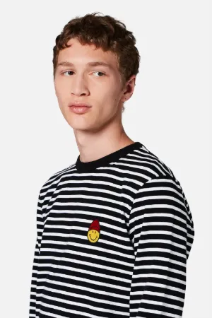 LONG SLEEVED STRIPED T SHIRT WITH SMILEY PATCH