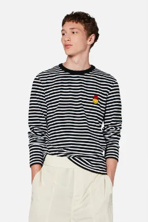 LONG SLEEVED STRIPED T SHIRT WITH SMILEY PATCH