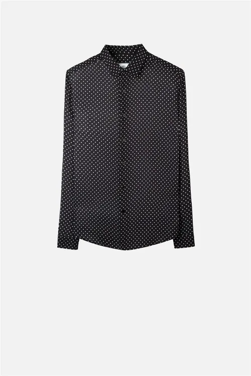 grey polka dot shirt