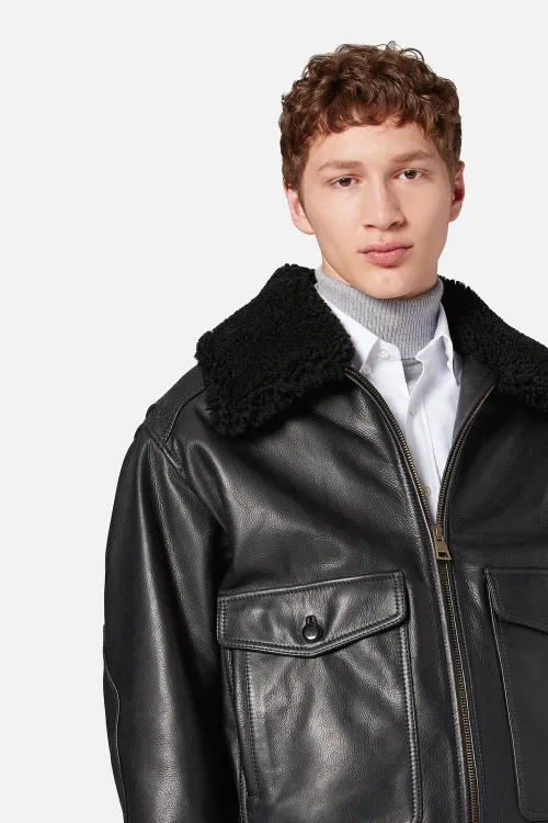 ami shearling leather jacket