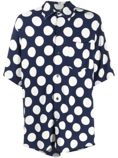 blue white polka dot shirt