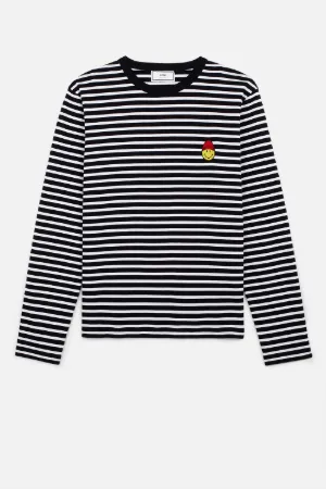 笑脸贴片长袖条纹T恤