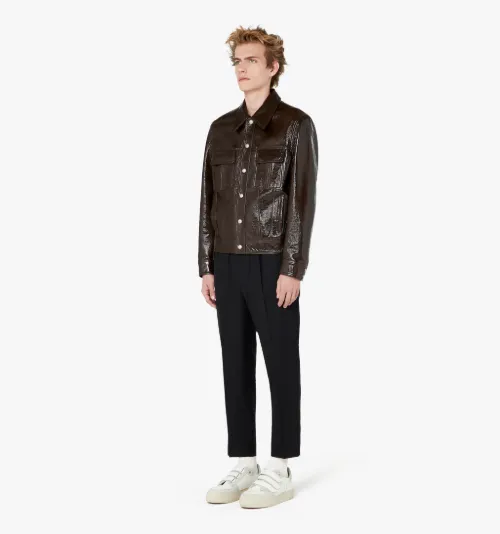 sandro leather trucker jacket