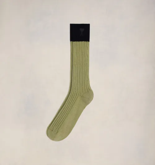 Green Two Tones Ami De Coeur Socks - AMI PARIS OFFICIAL SC