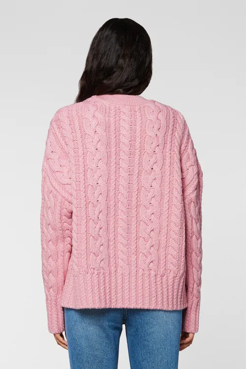 pink cable sweater