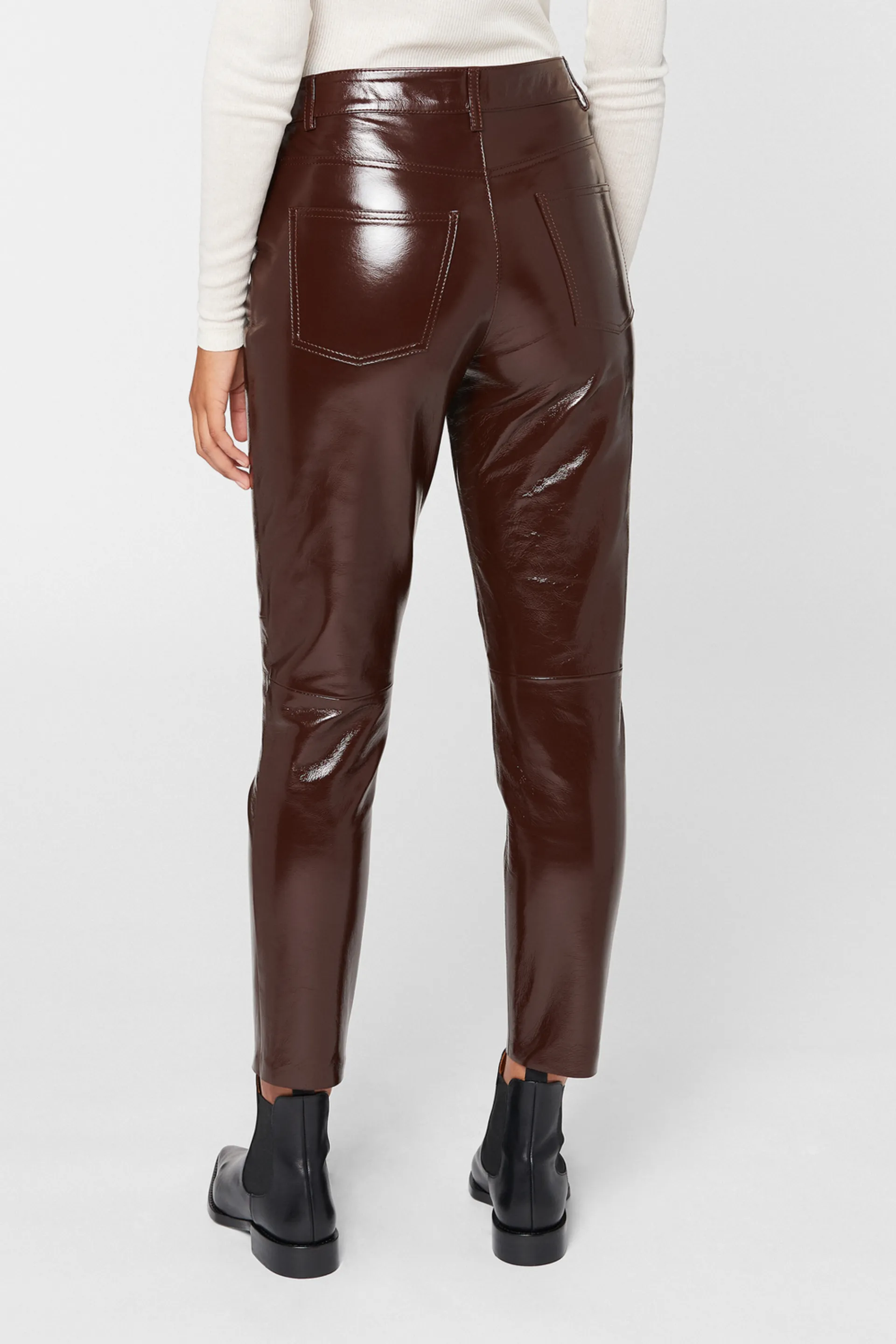 white patent leather pants