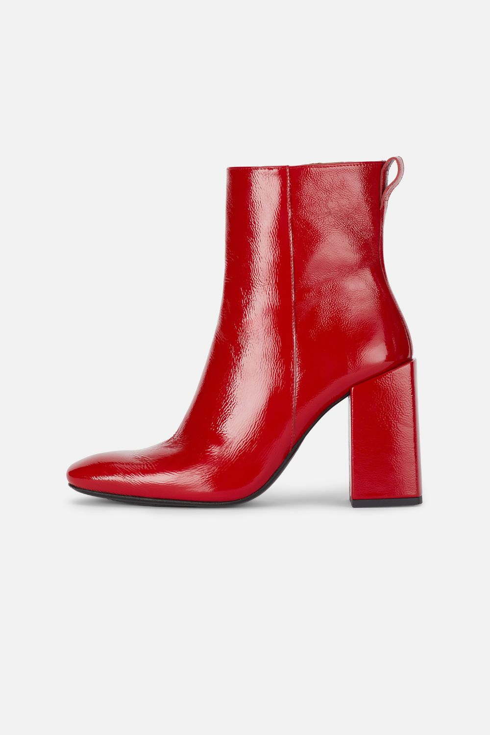 red leather block heel ankle boots