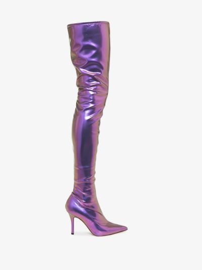 purple thigh high boots