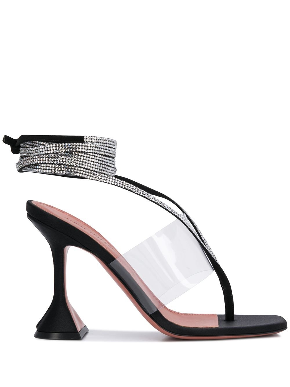 Amina Muaddi Zula crystal embellished strap sandals black | MODES