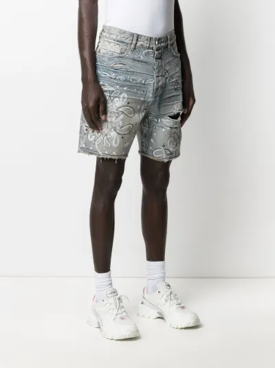 mid-rise paisley-print denim shorts 
