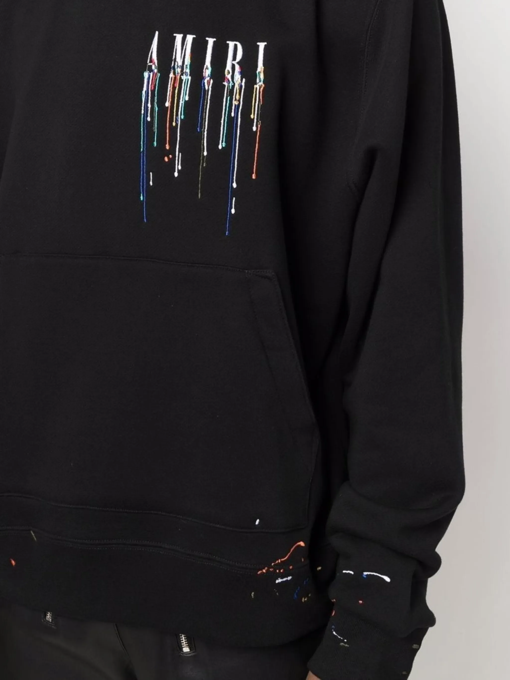 【AMIRI】クロップドトップ ロゴ AMIRI - Logo-Print Distressed Cotton-Jersey Zip-Up Hoodie