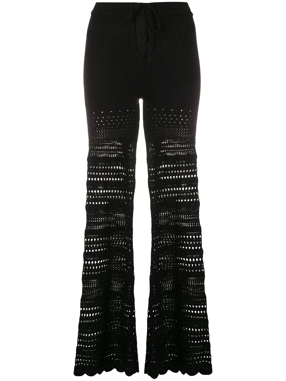 white ribbed flared trousers