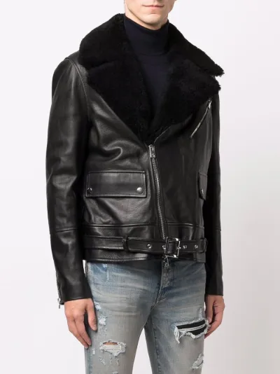 black leather jacket shearling collar