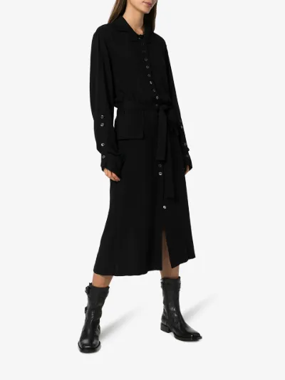 belted midi shirt dress