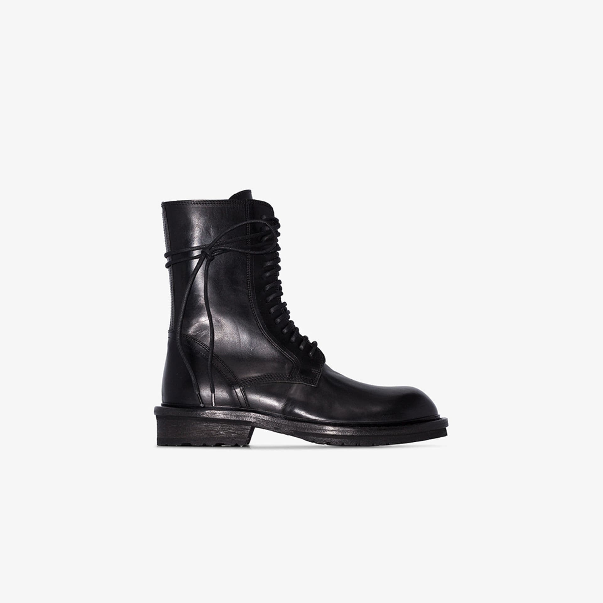 black leather combat boots