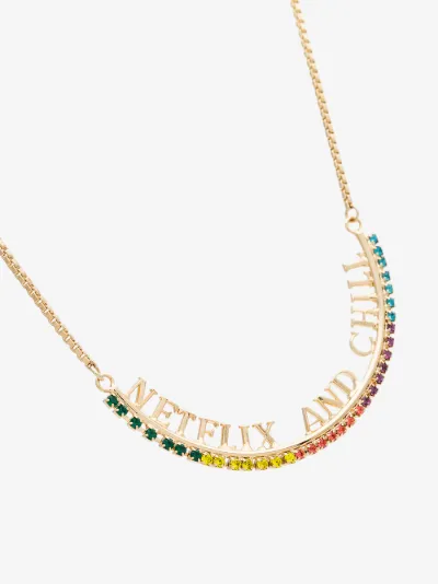 gold metallic, green and yellow netflix and chill swarovski crystal necklace展示图