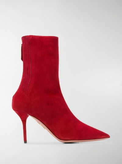 red pointed ankle boots