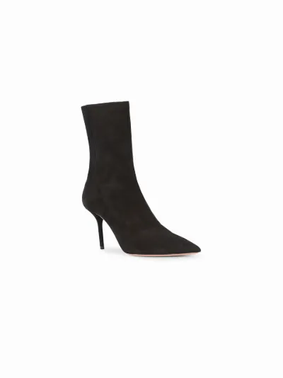 black suede stiletto ankle boots
