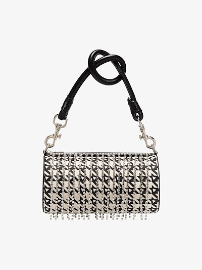 Black And White Embellished Houndstooth Shoulder Bag Black And White Embellished Houndstooth Shoulder Bag