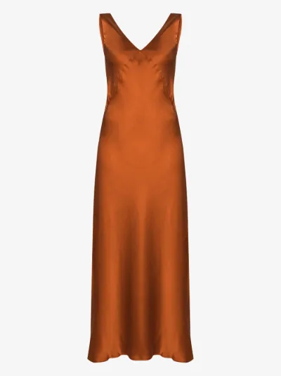 orange silk slip dress