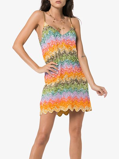 rainbow sequin embellished slip dress展示图