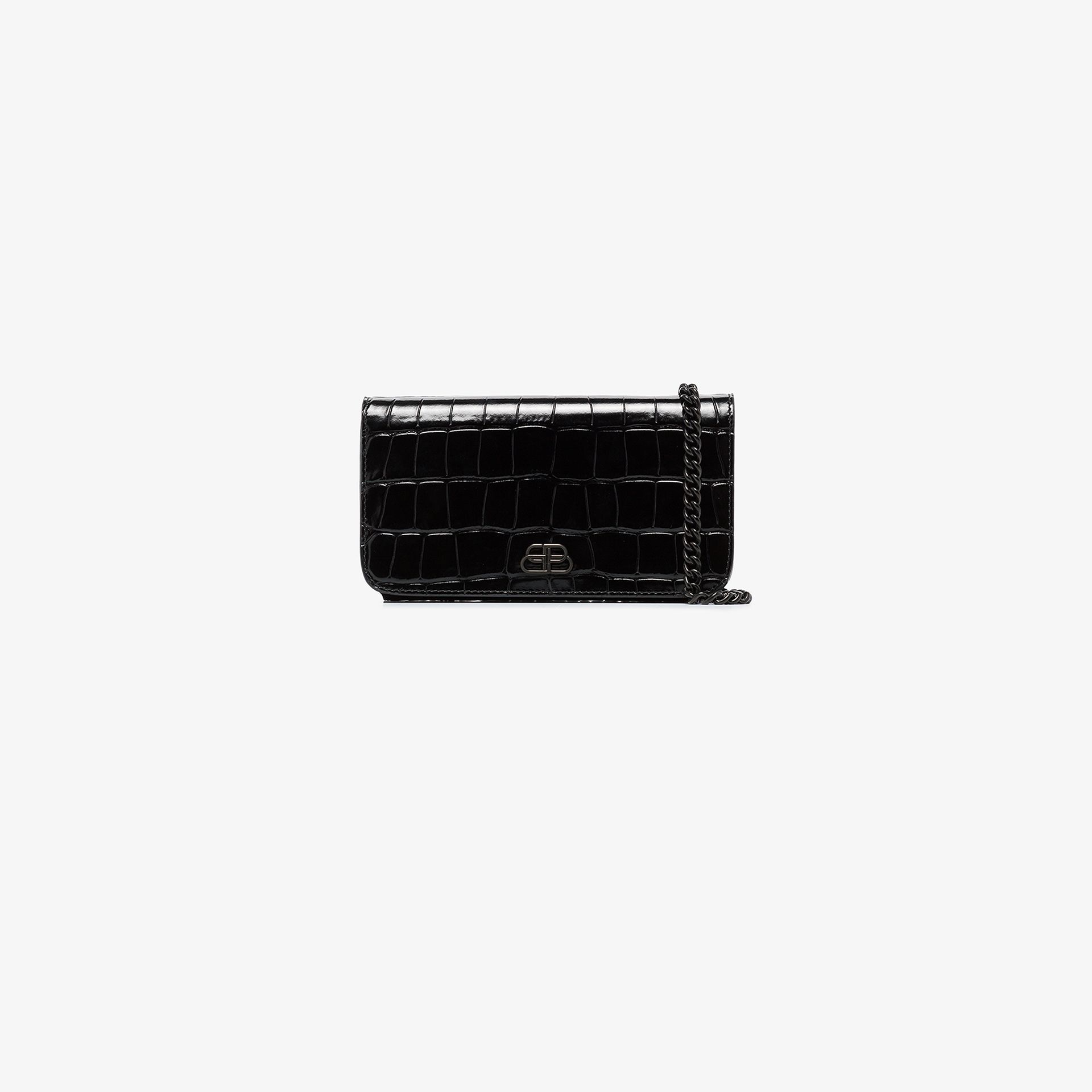 black patent mock croc handbag