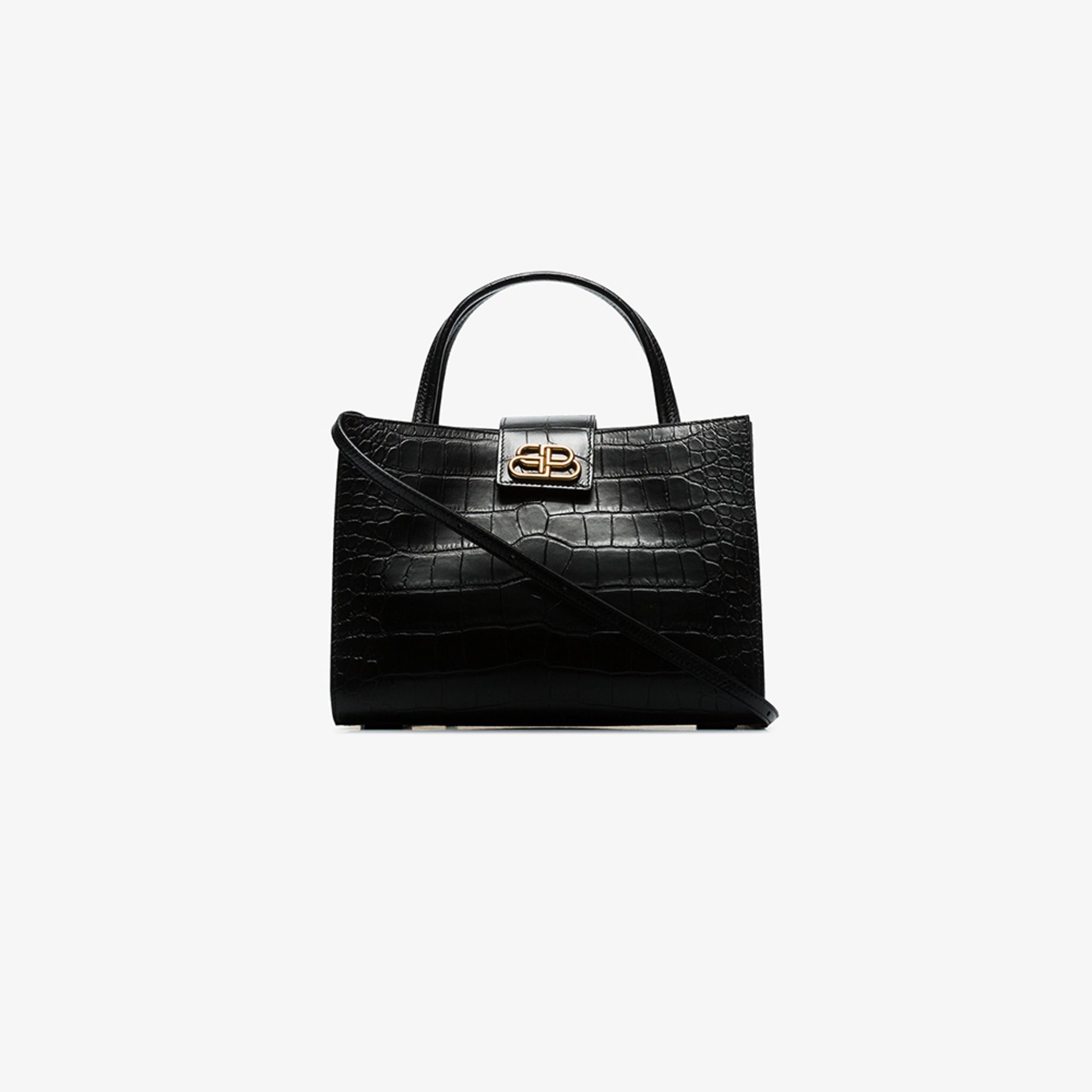 black patent mock croc handbag