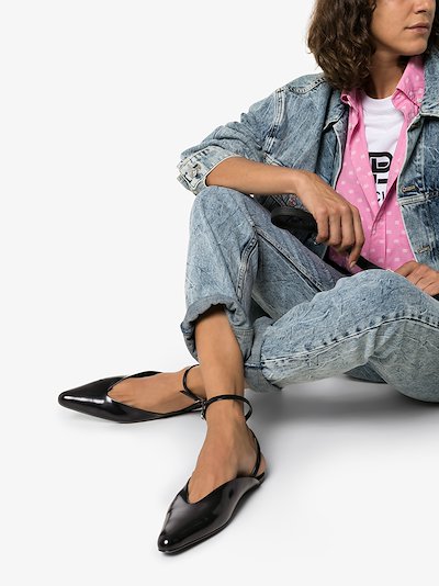 black pointed toe flat mules