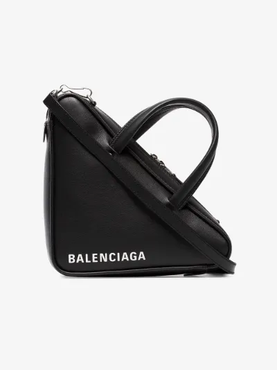 balenciaga black leather triangular grab bag